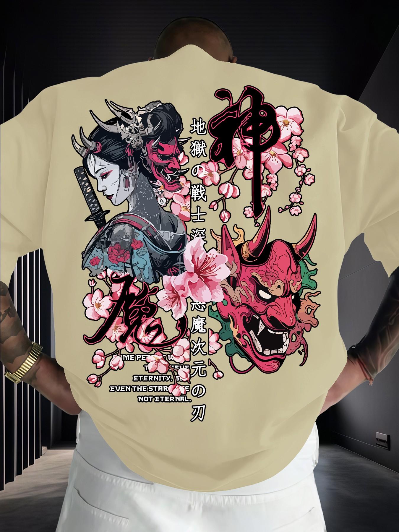 Men's Fashion Short Sleeve Round Neck T-Shirt, Japanese Ukiyo-E Print, Casual Summer Top, Daily Wear