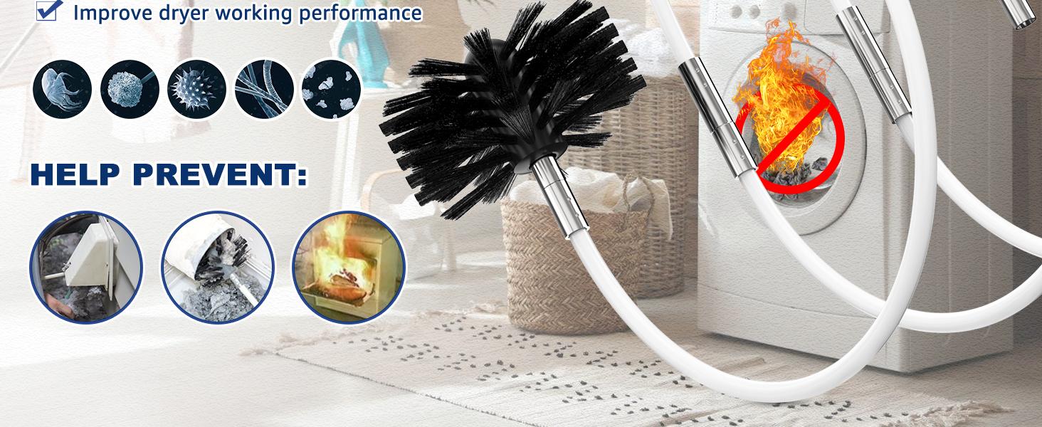 Sealegend 30 Feet Dryer Vent Cleaner Kit,Lint Remover Fireplace Chimney Brushes,Extends Up to 30 Feet with Drill Attachment,Synthetic Brush Head,Use with or Without a Power Drill