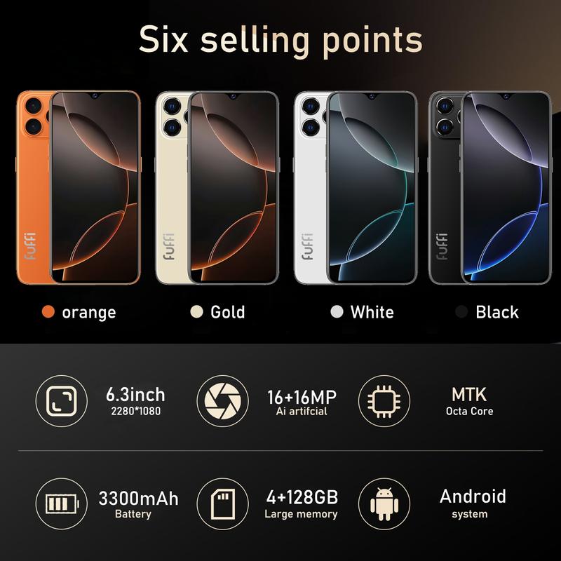 FUFFi-M17 Pro Android Smartphone, 128GB ROM 4GB RAM, Octa-Core Processor, 4G Network, 6.3 Inch Display, Dual Sim, Fashionable Design Cellphone