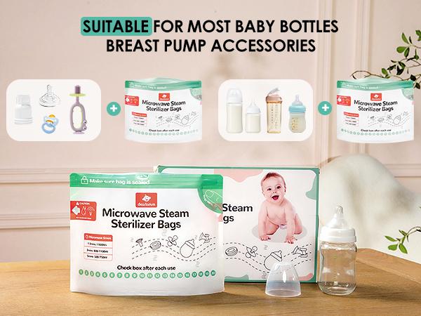 Microwave Steam Sterilizer Bag for Baby Bottles (20 Uses Per Bag), Reusable Travel Sterilization Pouches, Disinfection Container for Baby Pacifiers and Breast Pump Accessories