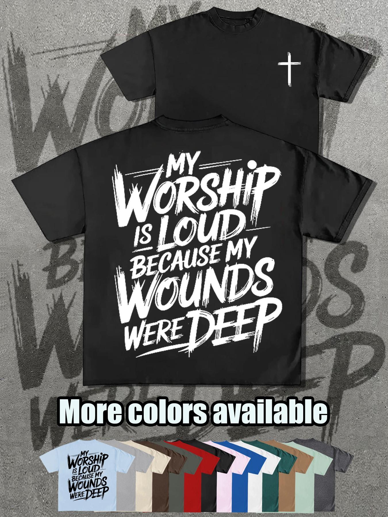 Christian Faith Theme T-Shirt, My Worship Is Loud Cross Print Short Sleeve, Loose Fit, Casual Long Top, Perfect Christian Gift