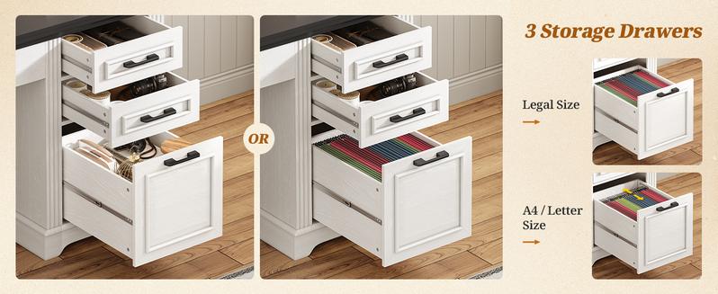 SEDETA 47.2-inch Executive Desk with 3 Drawers Computer Desk with Power Outlet Gaming Desk with Organizer