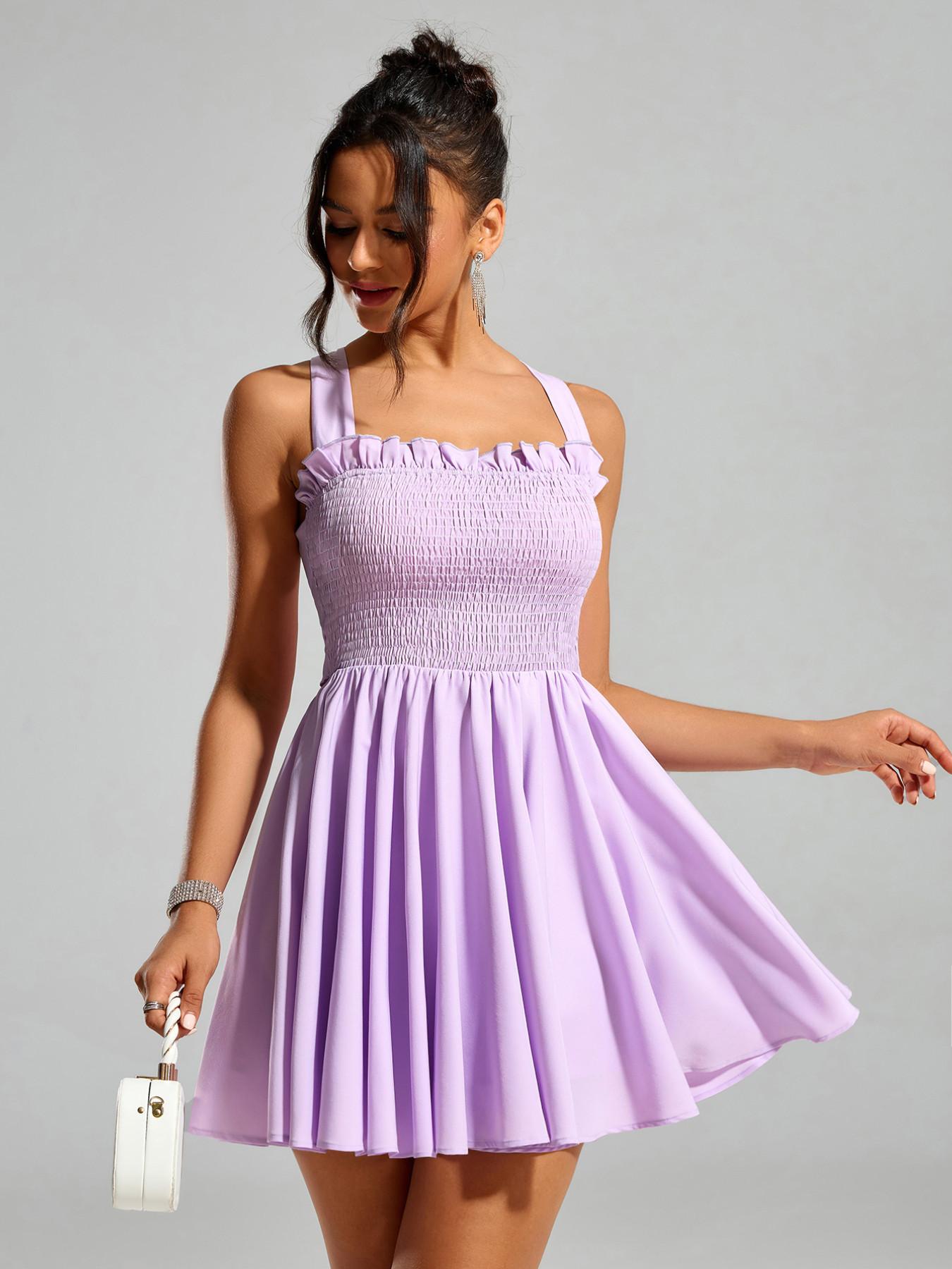 Backless Halter A-Line Dress, Back Cross Tie Hollow Out Dress, Waist Bow Tie Dress, Perfect for Parties, Dates, Daily Wear