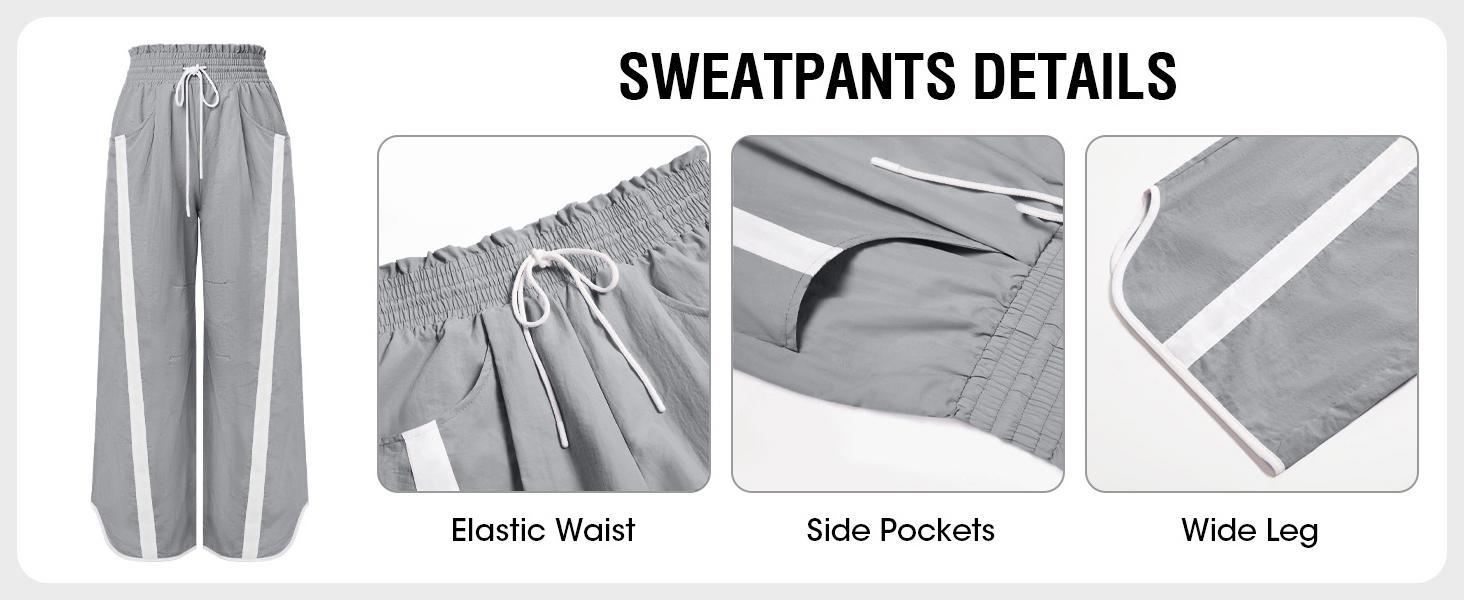 JovenPara TikTokShopSpringGlowUp Women's Baggy Wide Leg Pants Contrast Color High Elastic Waisted Casual Loose Fit Trousers Drawstring Workout Track Pants with Pockets Bottom Womenswear