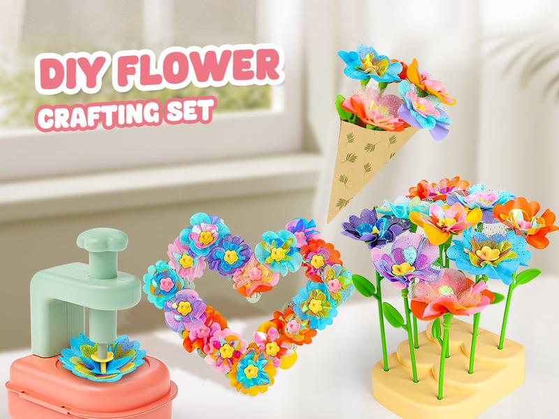 Flower Bouquet Craft Kit, DIY Arts and Crafts Toys for Kids Ages 4-8, Educational Flower-Making Activity Toy Set for Toddler and Kids, Birthday Gift for 4 5 6 7 8+ Year Old Girls and Boys
