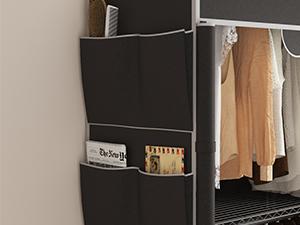 Heavy Duty Clothes Rack with Oxford Fabric Cover, Metal Garment Rack with 2 Hanging Rods, Closet Wardrobe with Wheels & Leveling Feet, Black/Gray Cover