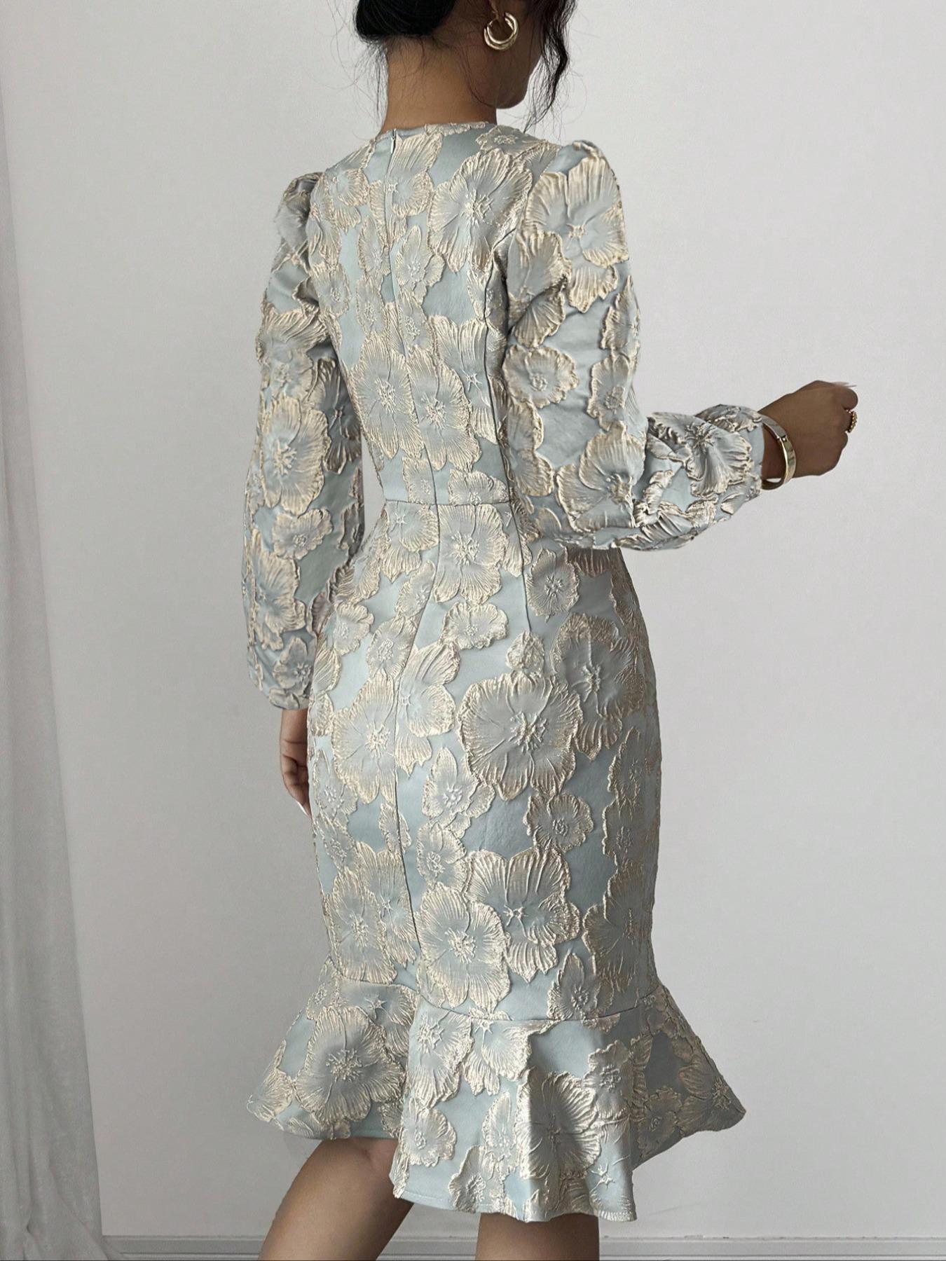 Elegant Fish Tail Bodycon Dress, 3D Embroidered Party Wear, Fashion Design, Perfect for Special Occasions, Women's Stylish