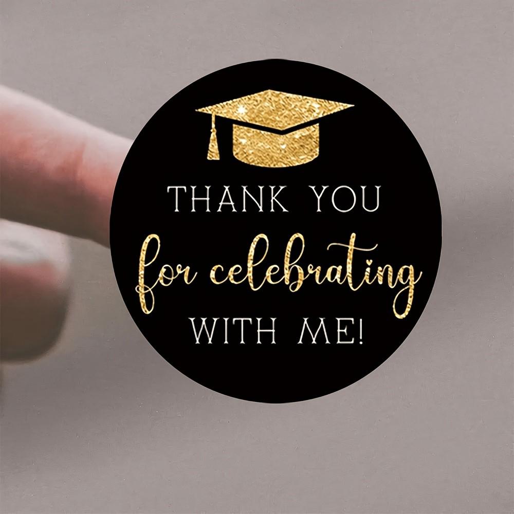 10sheets/1set Black Round Label Stickers with Golden Graduation Caps ...