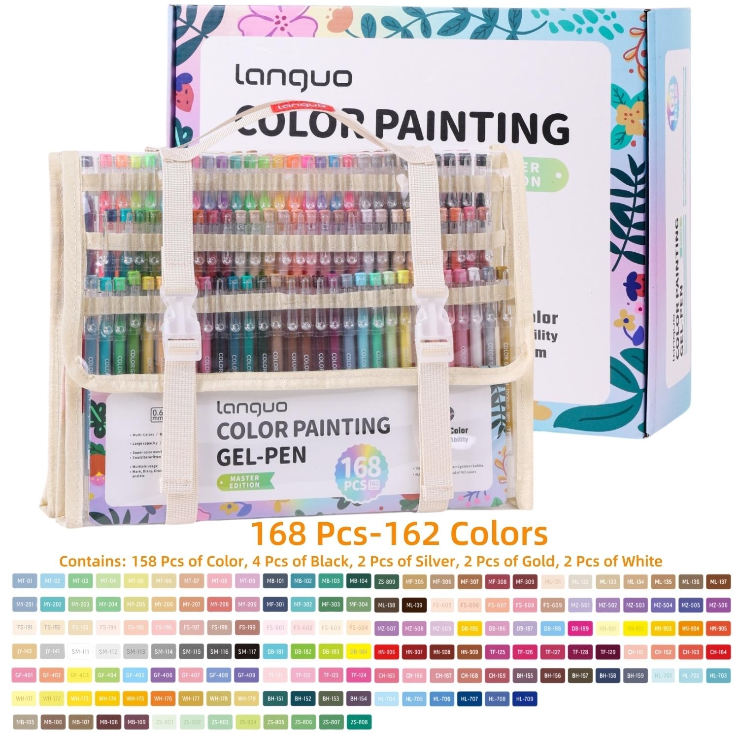Languo 168pcs Carry Bag Art Kit, Large Capacity Journaling Gel Pens & Acrylic Paint Markers, Auto Ink System, Professional Art Creation, Christmas Presents