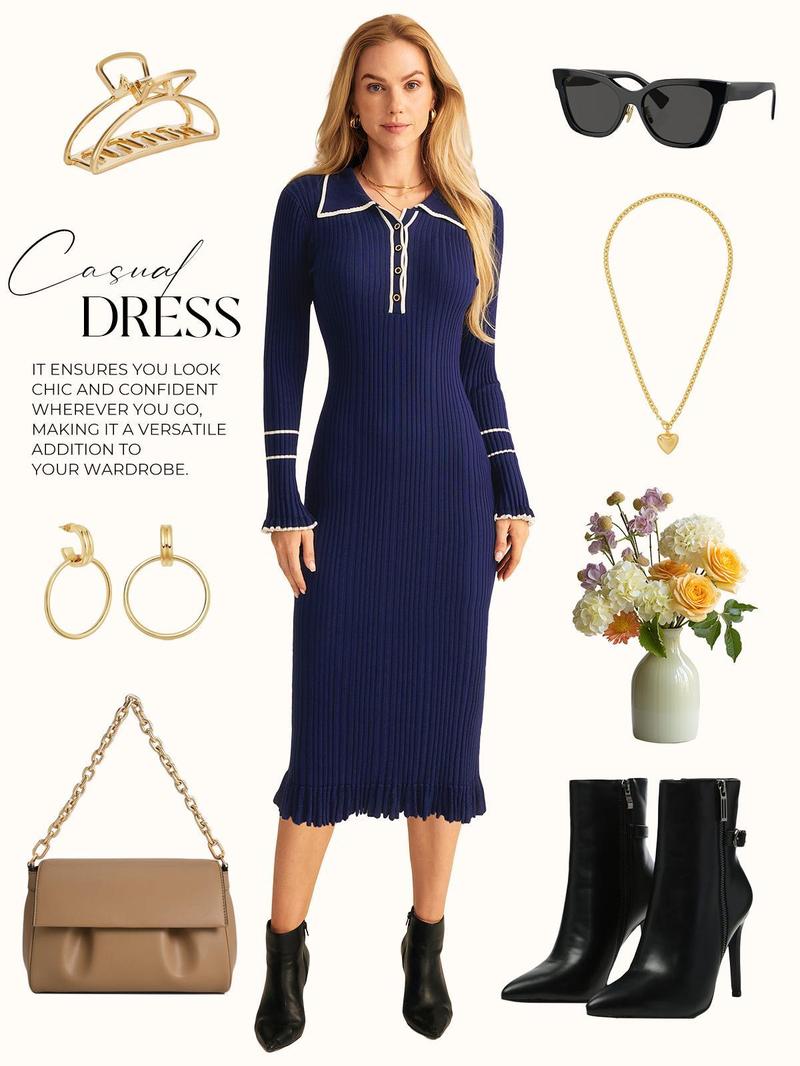 GRACE KARIN Women's Long Sleeve Sweater Dress Elegant Slim Fit V Neck Bodycon Pencil Knit Dress GRACE KARIN Women's Long Sleeve Sweater Dress Elegant Slim Fit V Neck Bodycon Pencil Knit Dress