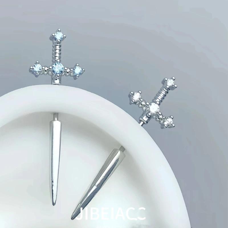 1 Pcs Excalibur Demon Sword Ear Studs, Surgical Steel Wing Helix Conch Ear Piercing Jewelry, Anti-allergic Cartilage Earring