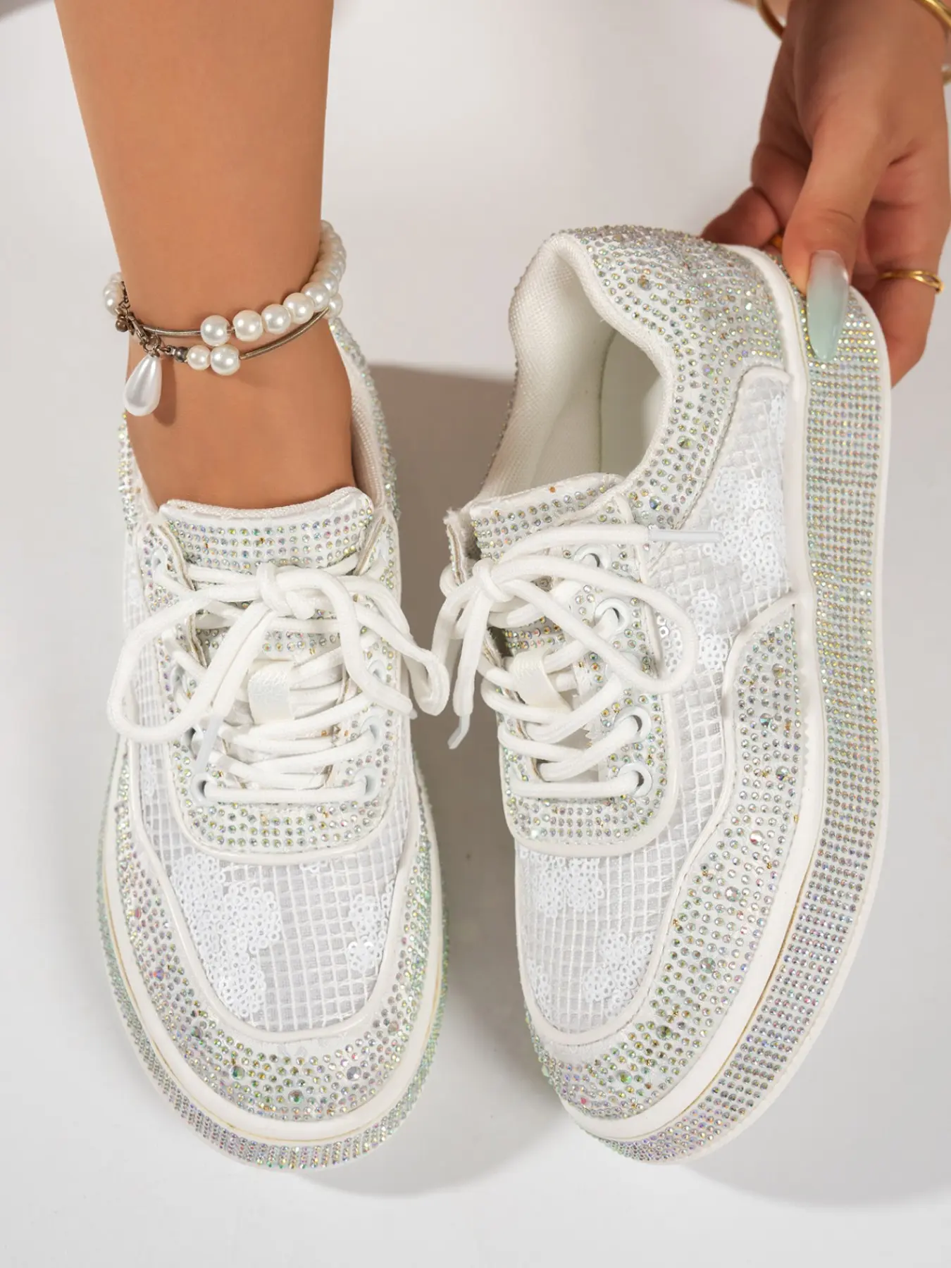 Dreamy Rhinestone Bow Sneakers, Luxury Full Rhinestones Sweet Style, Durable Anti-Slip Thick Sole, All-Season Preppy Shoes for Women