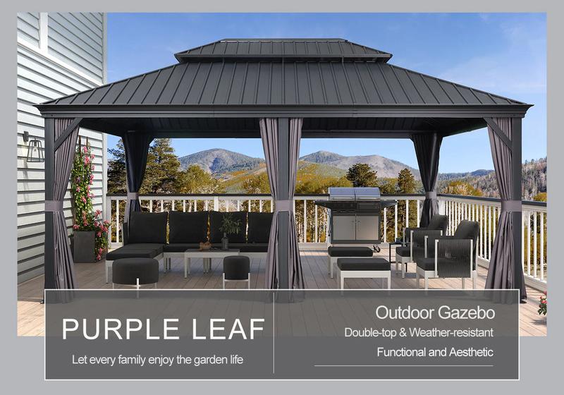 PURPLE LEAF 12' x 16' Patio Gazebo For Backyard | Hardtop Galvanized Steel Grey Frame With Upgrade Curtain
