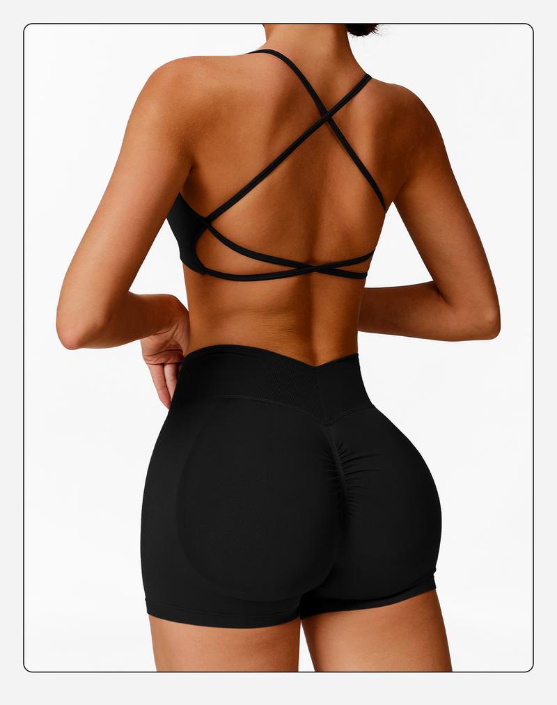 MFVIM 3-Piece Women's Sportswear Set - Solid Color Cross Short Top High-Waisted Leggings Zip Jacket Ultra-Comfortable Yoga Outfit For Fitness Running Gym Sessions Training Clothes Stretchable Activewear