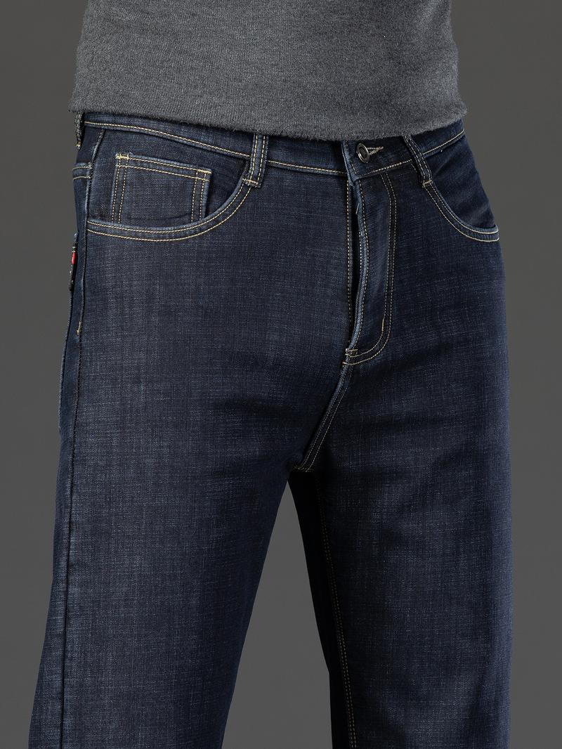 Men's Denim Jeans, Street Style Straight Leg Pants, Button Fly Closure, Slim Fit Design