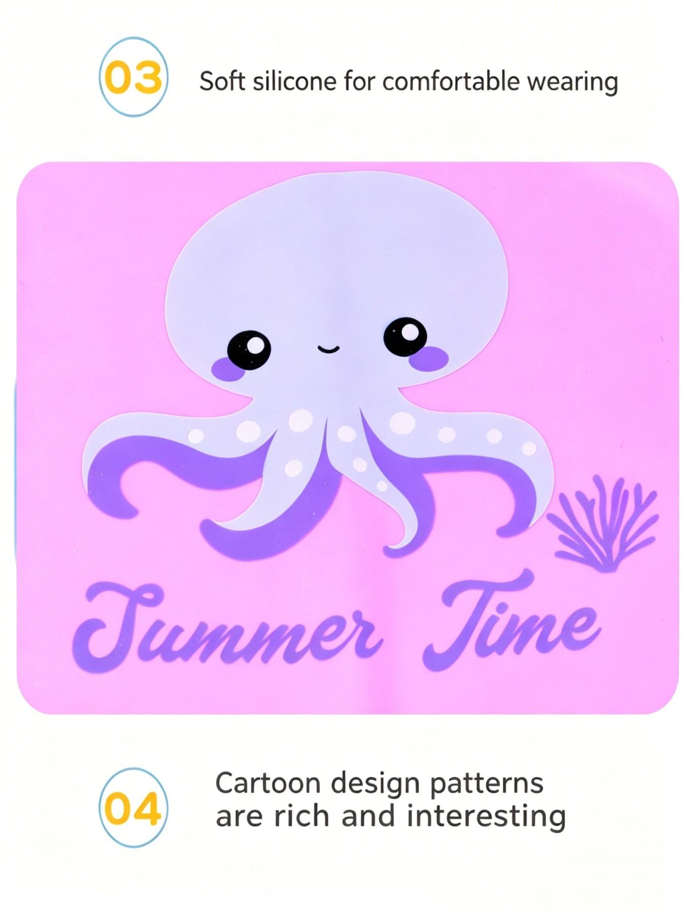 Tour Kids Silicone Swim Cap, Unisex Long Hair Waterproof Ear Protection, Comfortable Non-Pressing Cute Swim Hat, Swimming Gear