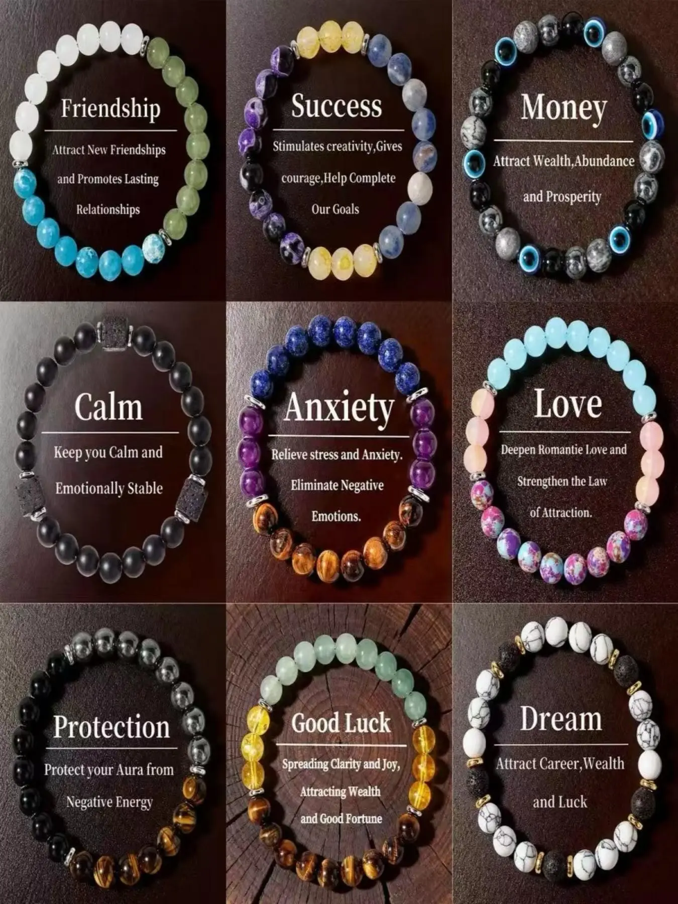 9-Piece Magic Crystal Bracelet Set, Boho Bracelet, Symbolizing Peace, Wealth, Friendship, Good Luck, Love, Protection, Perfect Gift for Christmas and Halloween