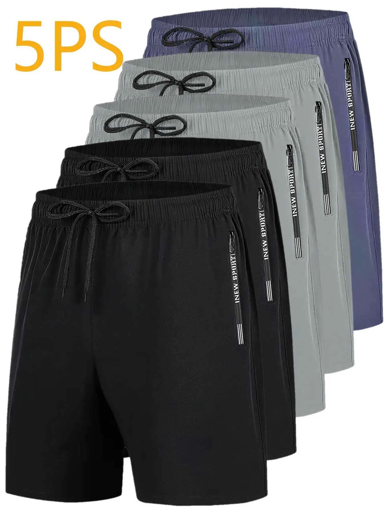 Summer Men's Shorts (5 Pack), Disposable Quick-Dry Fitness Shorts, Lightweight Polyester Shorts, Breathable Sports Drawstring Shorts, Breathable Sport Shorts, Workout Shorts Pack, Casual Fitted Design, All Seasons