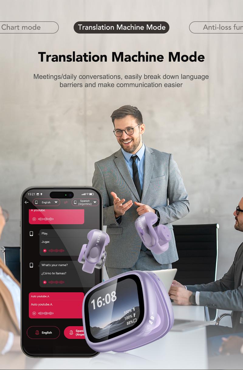 ERAZER XF28 Translation Wireless Earbuds, Clip-On Ear Headphones, Supports Real-Time Translation in 134 Languages With APP, Bluetooth 6.0 Earphones, Audio Wireless Earbuds for Music & Phone Calls,Waterproof Sports Electronic Headphones with Long Endurance