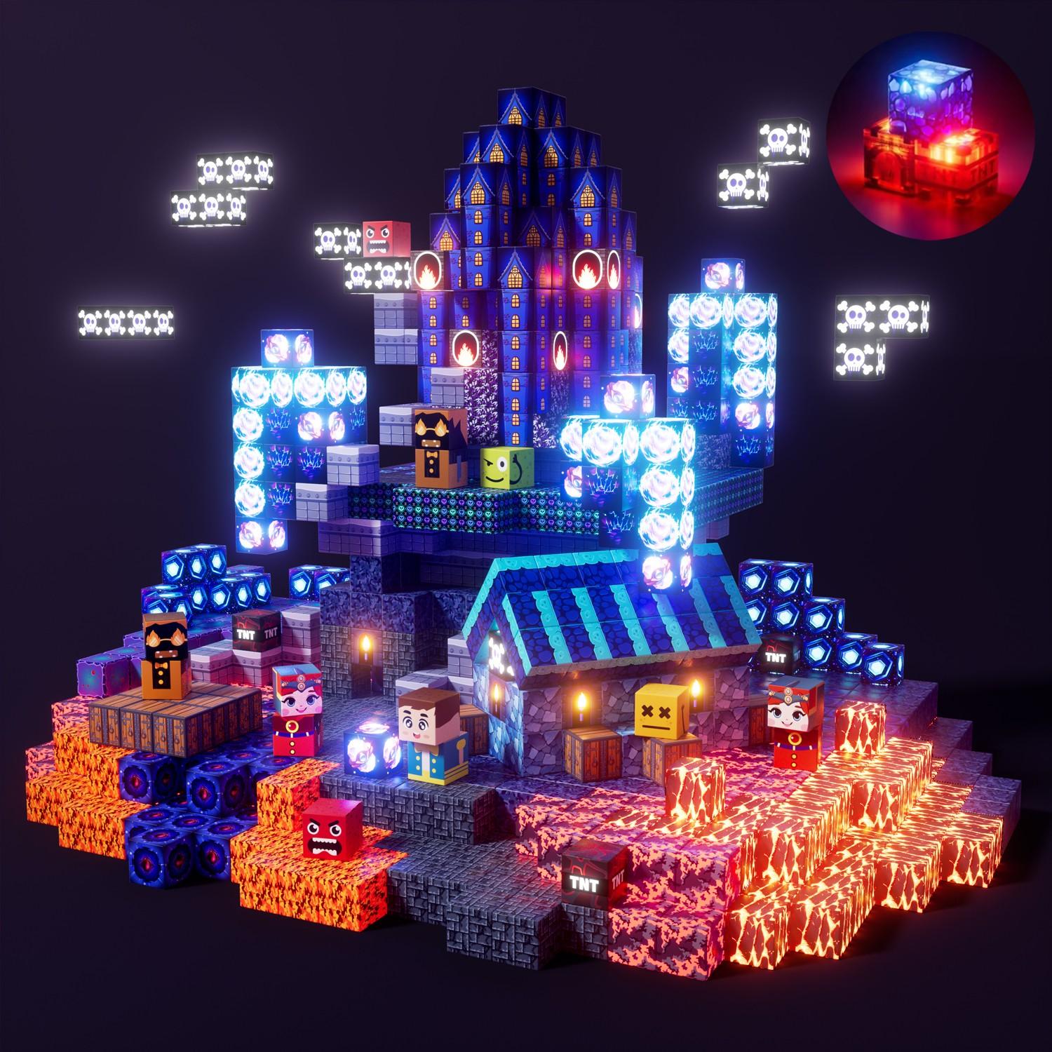 Light Up Magnetic Blocks 150/100pcs, Glowing Blue Castle Magnetic Building Set, Magnetic Cubes with LED, STEM Montessori Sensory Toys for 3-8 Kids, Spatial Reasoning & Outdoor Play, Preschool Christmas Gift for Boys Girls