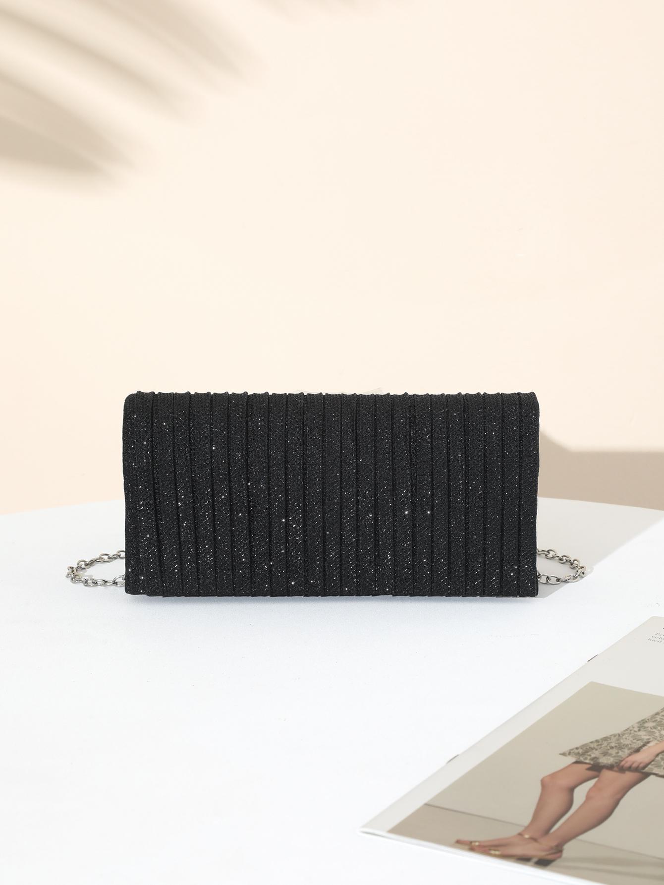 Rhinestone Decor Pleated Clutch Bag, Elegant Handbag for Party and Events, Fashionable Shoulder Crossbody Chain Bag, 1pc