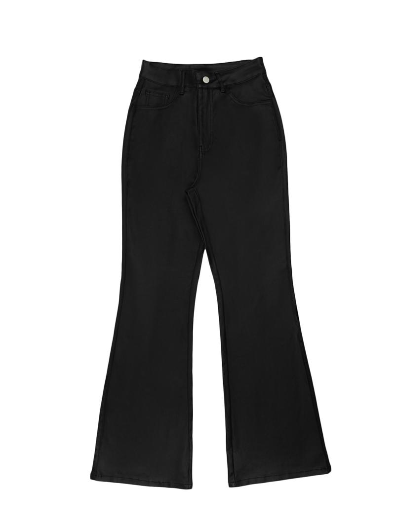 GILIPUR Y2K High Waist Coating Flare Leg Pants,Casual Lounge Pants Comfy Plain Button Pocket Trousers,Women's Ladies Bottoms For All Seasons Fall & Winter Clothes,Stretchy Coating  Flared Leg Pants,Kardashian Style,T-Chic
