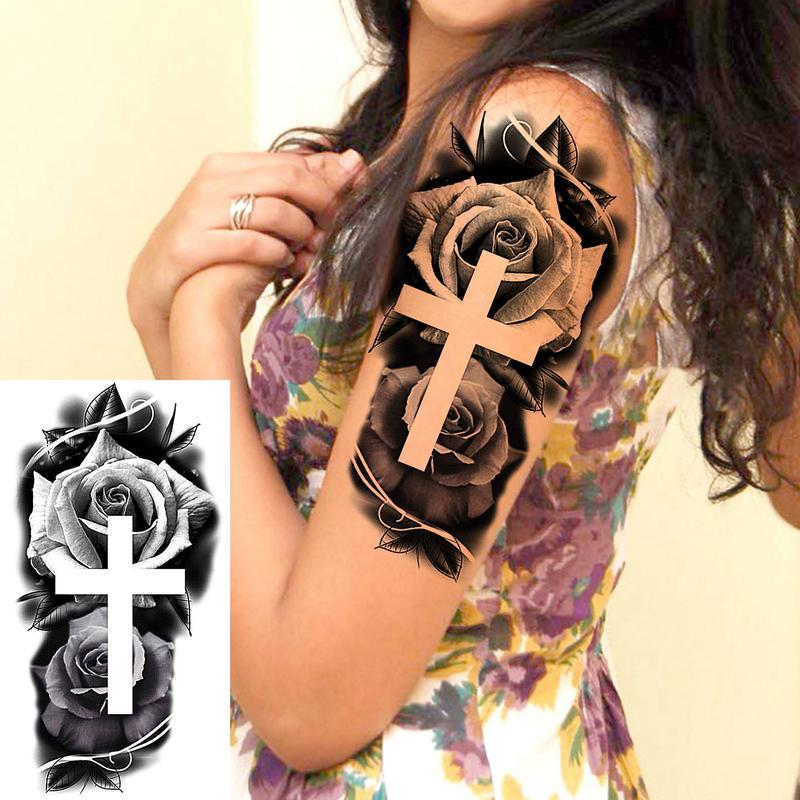 8pcs Half Arm Sleeve Skull & Rose,Animal Pattern Temporary Tattoo Sticker,Body Art Sticker For Women & Men