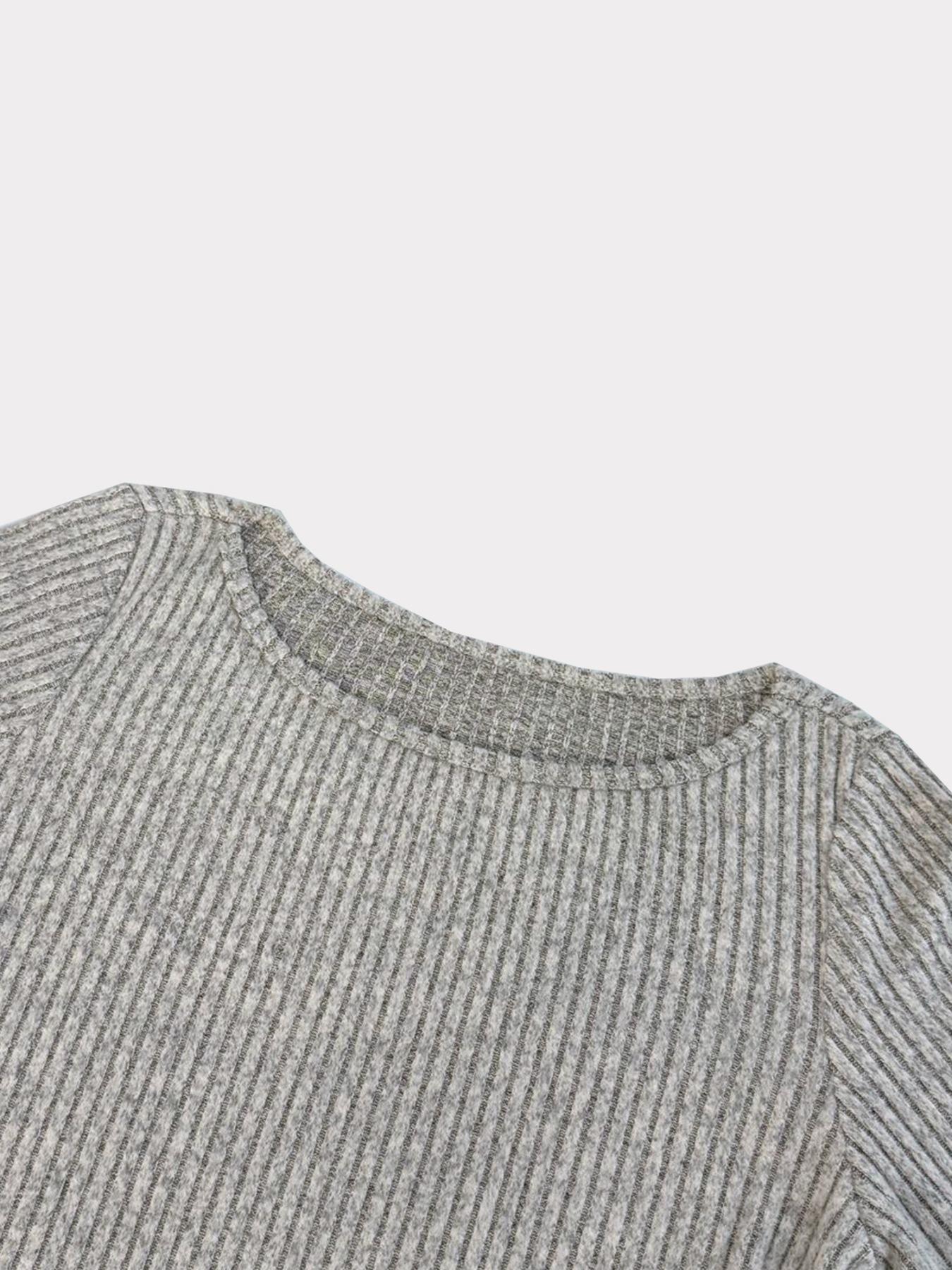 Women's Soft Knit Long Sleeve Round Neck Cropped Top & Wide Leg Pants Set, Comfortable Home Wear, Casual Two-Piece for Daily Use