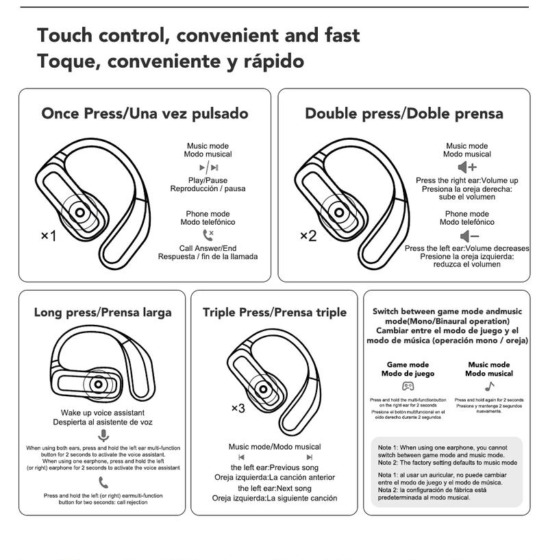 ERAZER XP3 Open Ear Earphones,OWS Wireless Headphones,Bluetooth Earbuds,Auriculares support Full Color Screen Display Charging Case Headsets with Mic