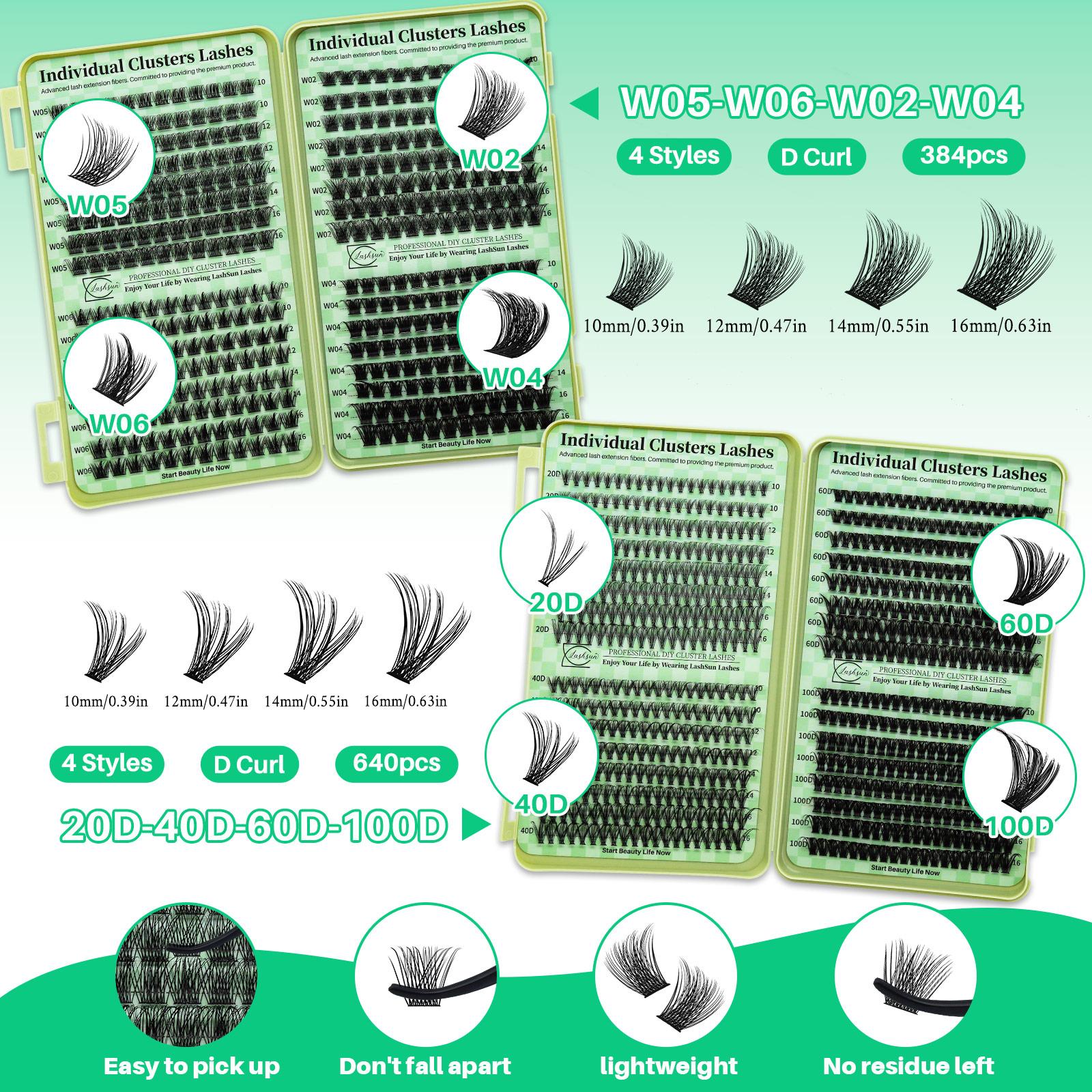 1664 PCS Lash Clusters Kit D Curl 12 Styles Cat/Volume Lashes Book Kit with Bond&Seal Lash Remover Brush Lash Applicator Headband Wristband set and Lash Shampoo&Brush, for Beginners&Proficient, DIY at Home Easily for Makeup Daily, Lashes Extension Set
