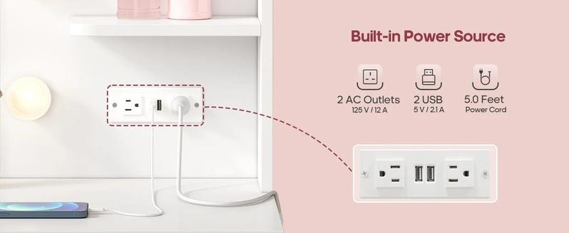 Sikaic Makeup Vanity with 11 Drawers and 6 Open Shelves Modern Dressing Table with 3 Color Modes Lights, Power Strip and Storage