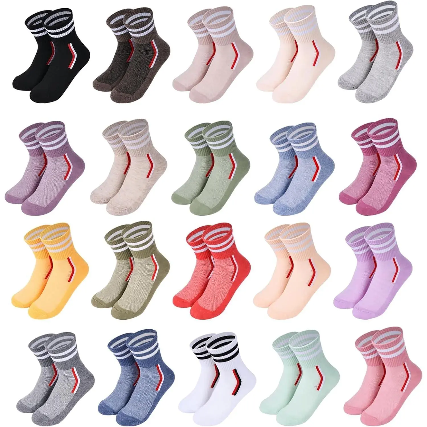 20 Pairs Women's Colorful Athletic Quarter Socks - Soft, Lightweight & CasualGift