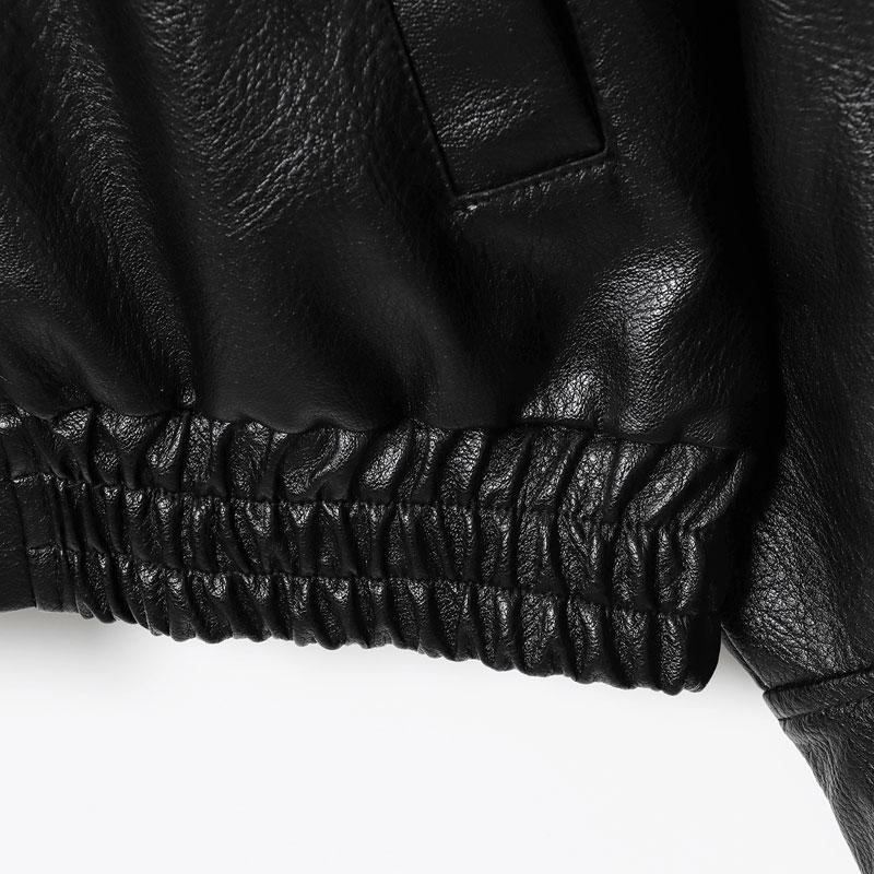 Faux Leather Stand Collar Oversized Moto Jacket, Elastic Hem Streetwear, Casual Long Sleeve Water- and Wind-Resistant Outerwear for Spring & Fall, Ladies Clothes for Daily Wear, Chic Outerwear