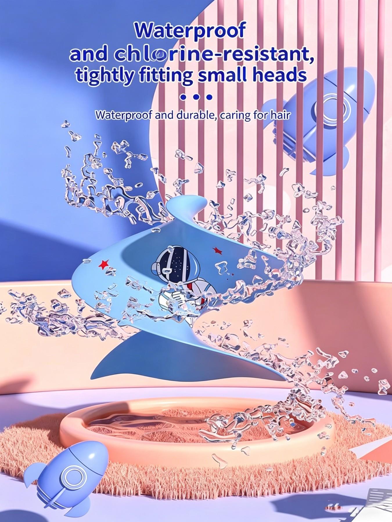 Silicone Swim Cap, Waterproof, Non-Irritating, Unisex, Large Size, High Elasticity, Cartoon Swan Print, Ideal for Boys and Girls