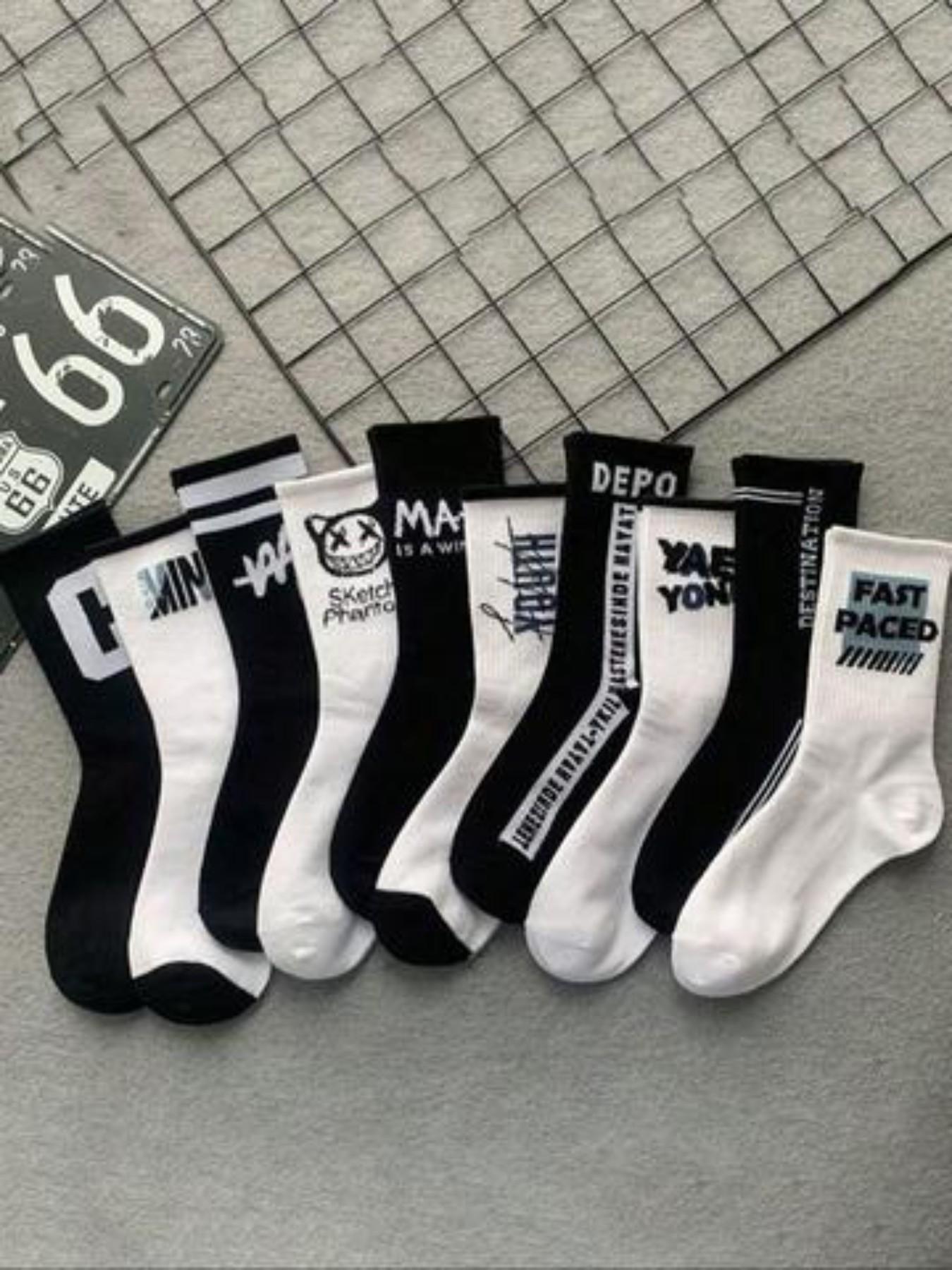 Men's Graffiti Crew Socks, High-Profile Design, Spring & Fall Wear, & Streetwear Style, Comfortable & Breathable, All Seasons