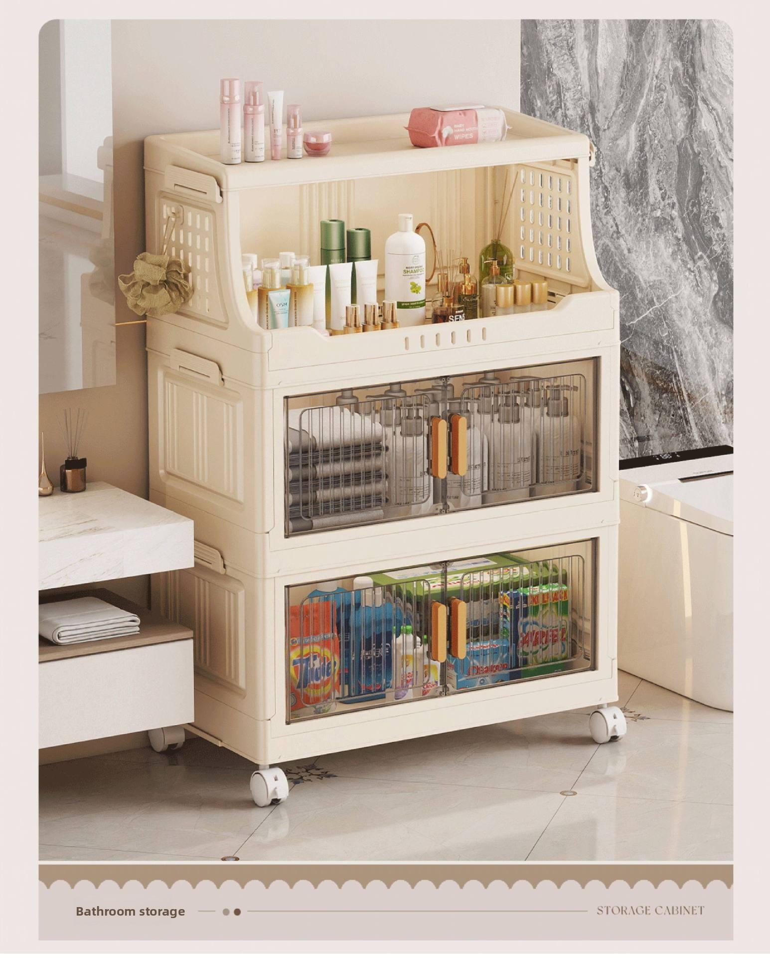 Large-capacity covered multi-tier stackable storage cabinet, wheeled foldable plastic storage cabinet, closet organizer and storage box, decorative cube closet organizer, for living room, bedroom, bathroom, office, dormitory, Space Saving Furniture