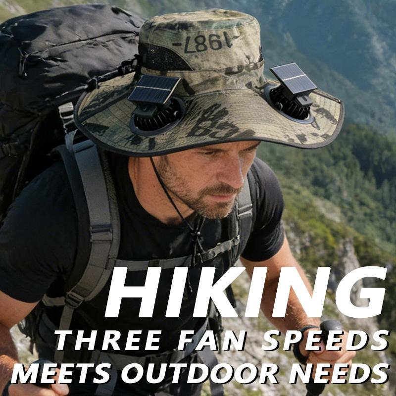 Solar Fan Hat, Equipped With Two Solar Fans, Unisex Wide-Brimmed Sun Hat, Solar Powered Hat, Usb/Solar Dual Power Supply, Three Wind Speed Settings, Rechargeable Battery, Men'S Fishing Hat, Suitable For Outdoor Hiking, Mountaineering, Travel And Camping.