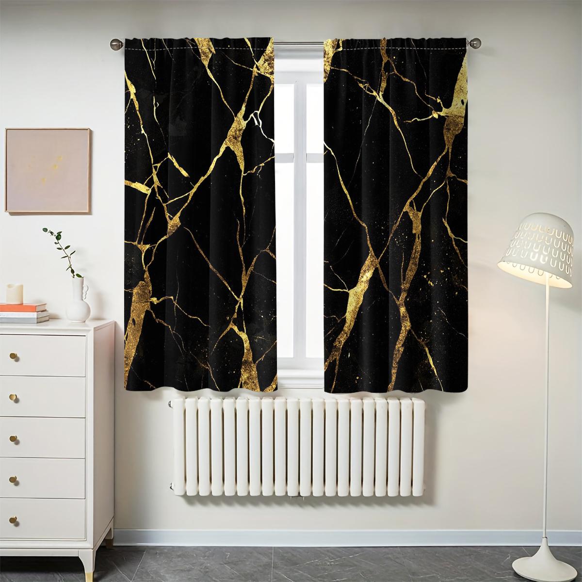 High-Quality Polyester Curtains Set, Durable Fashionable Daily Accessories, Marble Pattern Design, Living Room & Bedroom Decor