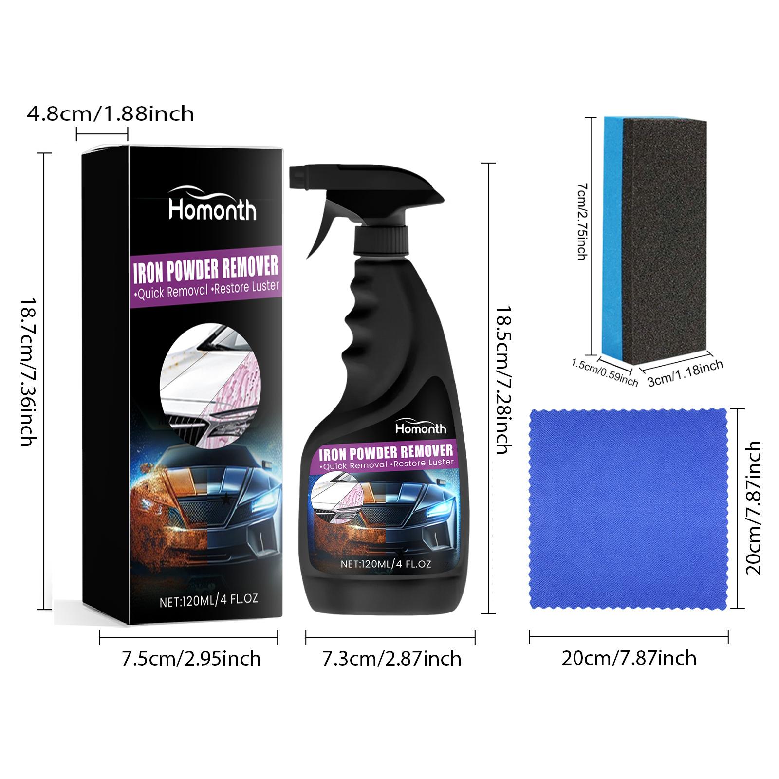 Homonth 120ML Automotive Rust Remover Spray - Fast-Acting Iron & Rust Cleaner for Wheels, Rims - Premium Car Detailing Chemicals, Safe for Most Automotive Finishes, Cars & Motorcycles, UV-Protective Anti-Aging