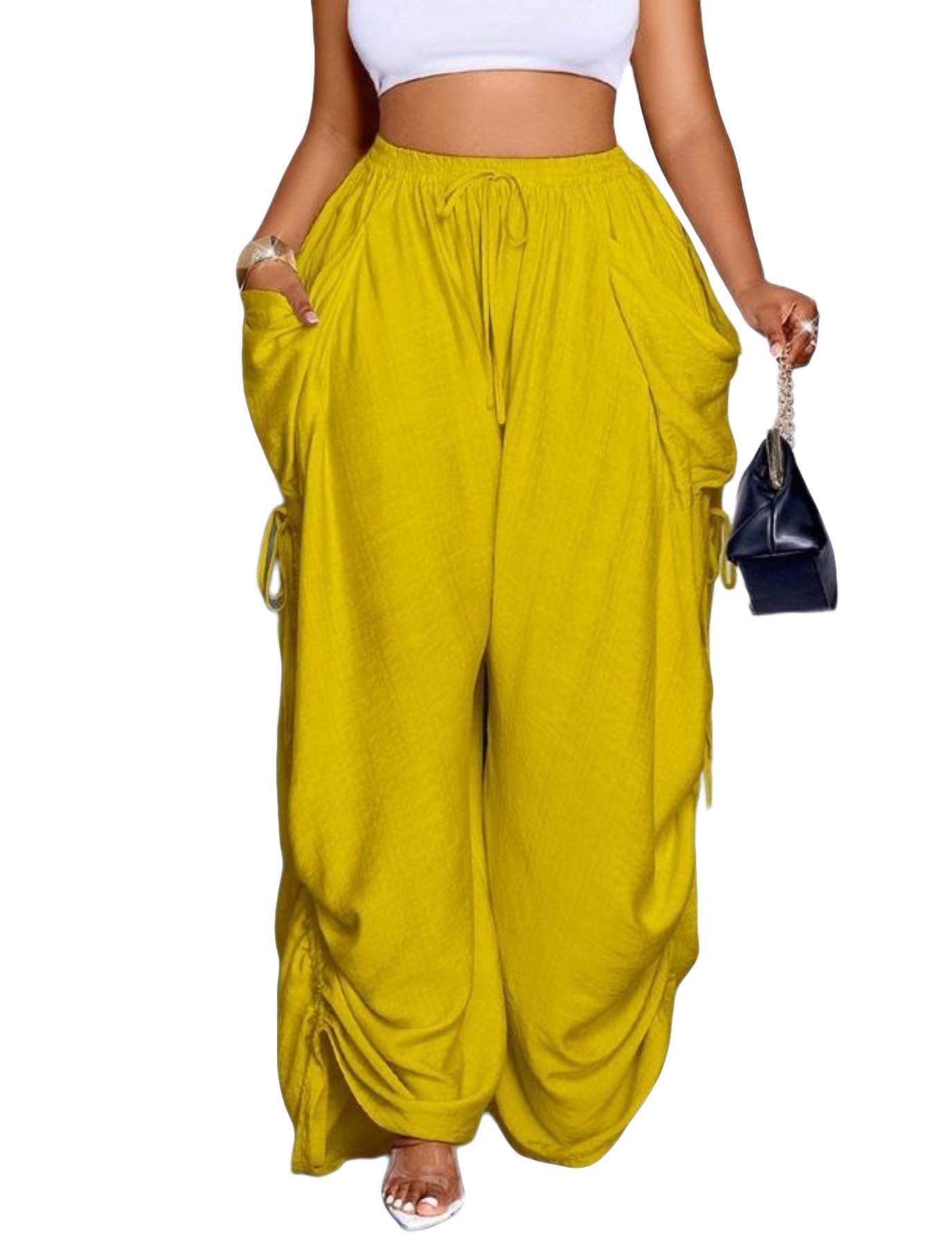 Women's High Waist Wide Leg Pants with Pockets for Casual Lounge Wear, Drawstring Trousers for Comfortable Fit, Loose Fit and Stylish Design