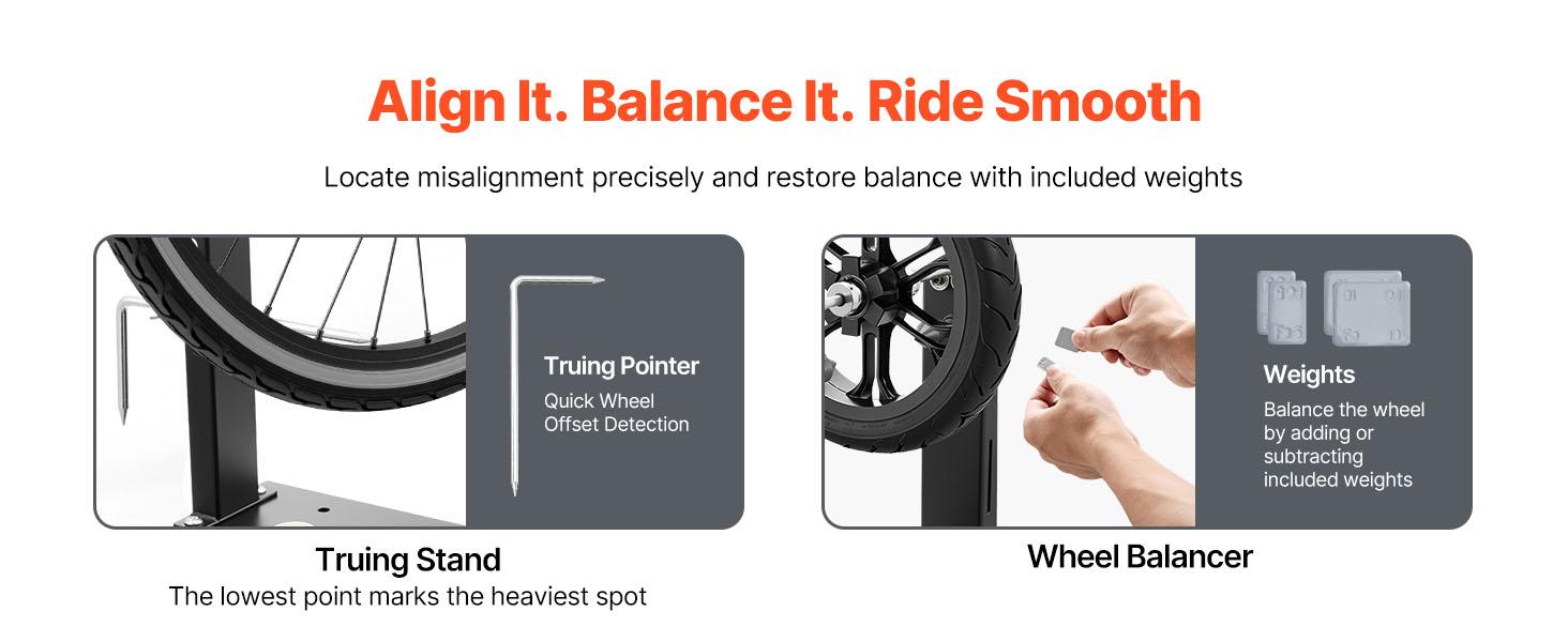VEVOR Motorcycle Wheel Balancer, 88.2 lbs Capacity, Tire Balancer Truing Stand with Adjustable Centering Cones and Truing Pointer, Balancing Tools for Most Motorcycles Bicycles, 32-Inch Wheel Dia