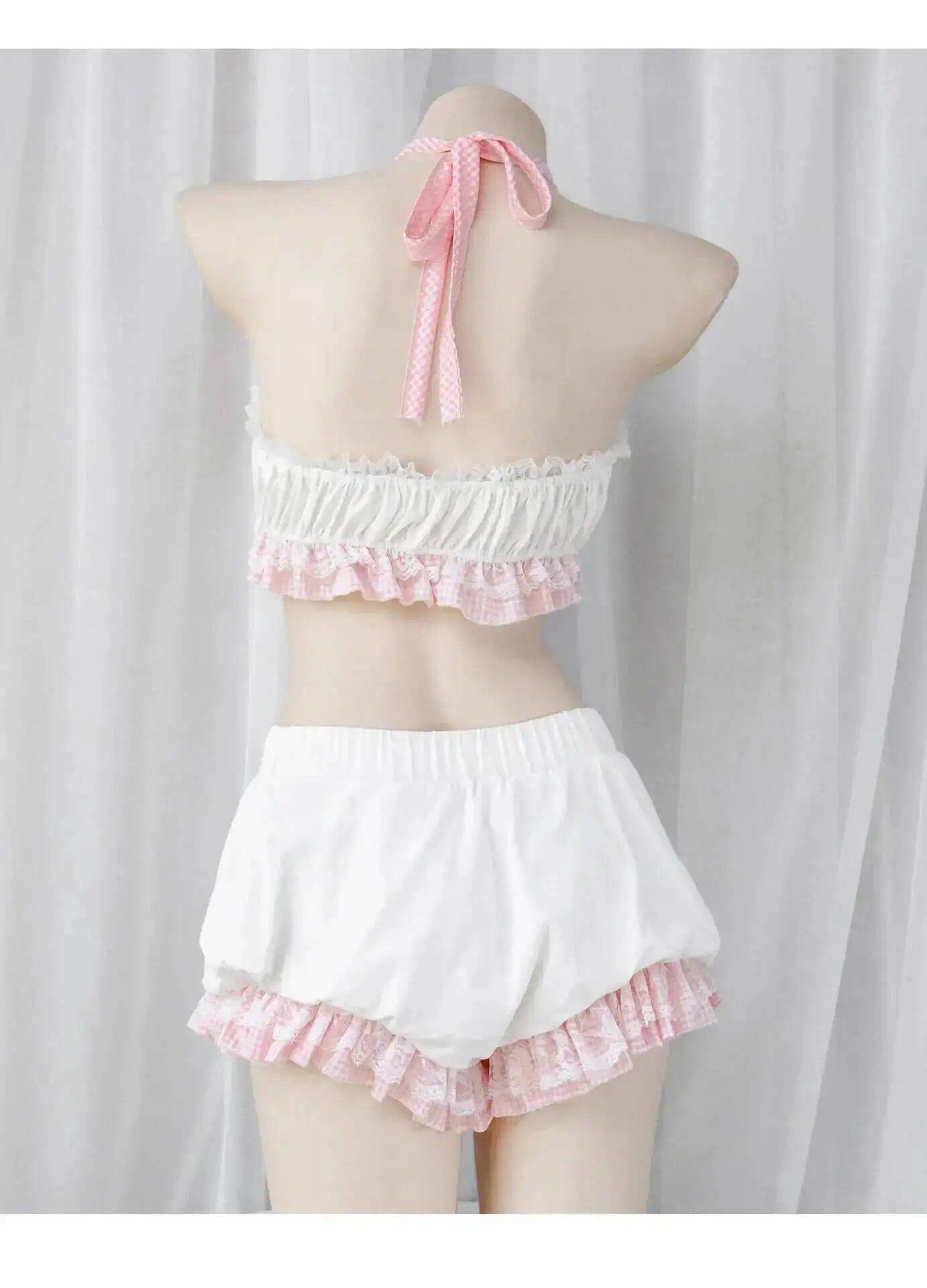 Role Play Costume Bowknot Lace Top Flower Set Lolita Cute Girl Kawaii French Maid Sweet Sexy Pajamas