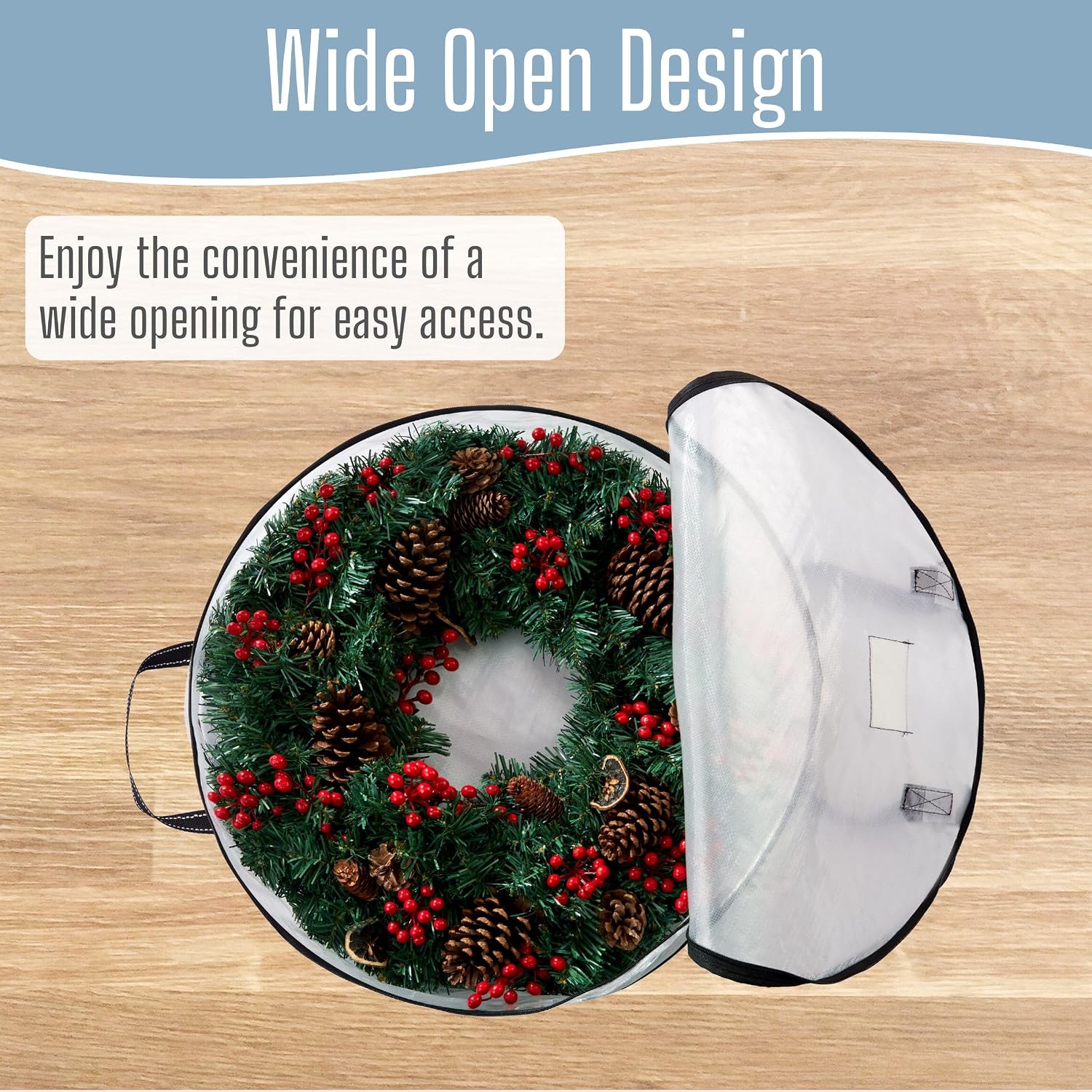 2 Pack Summer Wreath Storage Container, 24 Inch Clear Wreath Bag, Spring, Christmas Garland Decoration Organizers with Zipper and Durable Handles (Clear, 24"-2 Pack)