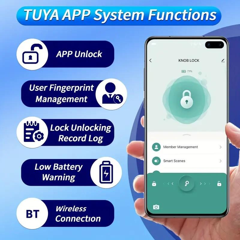 Valentine's Day Gift Fingerprint Door Knob,Smart Lock,1 Count Smart Door Knob with APP,Biometric Lock Great for Bedroom,Garage,Apartment,door traps FathersDayGift