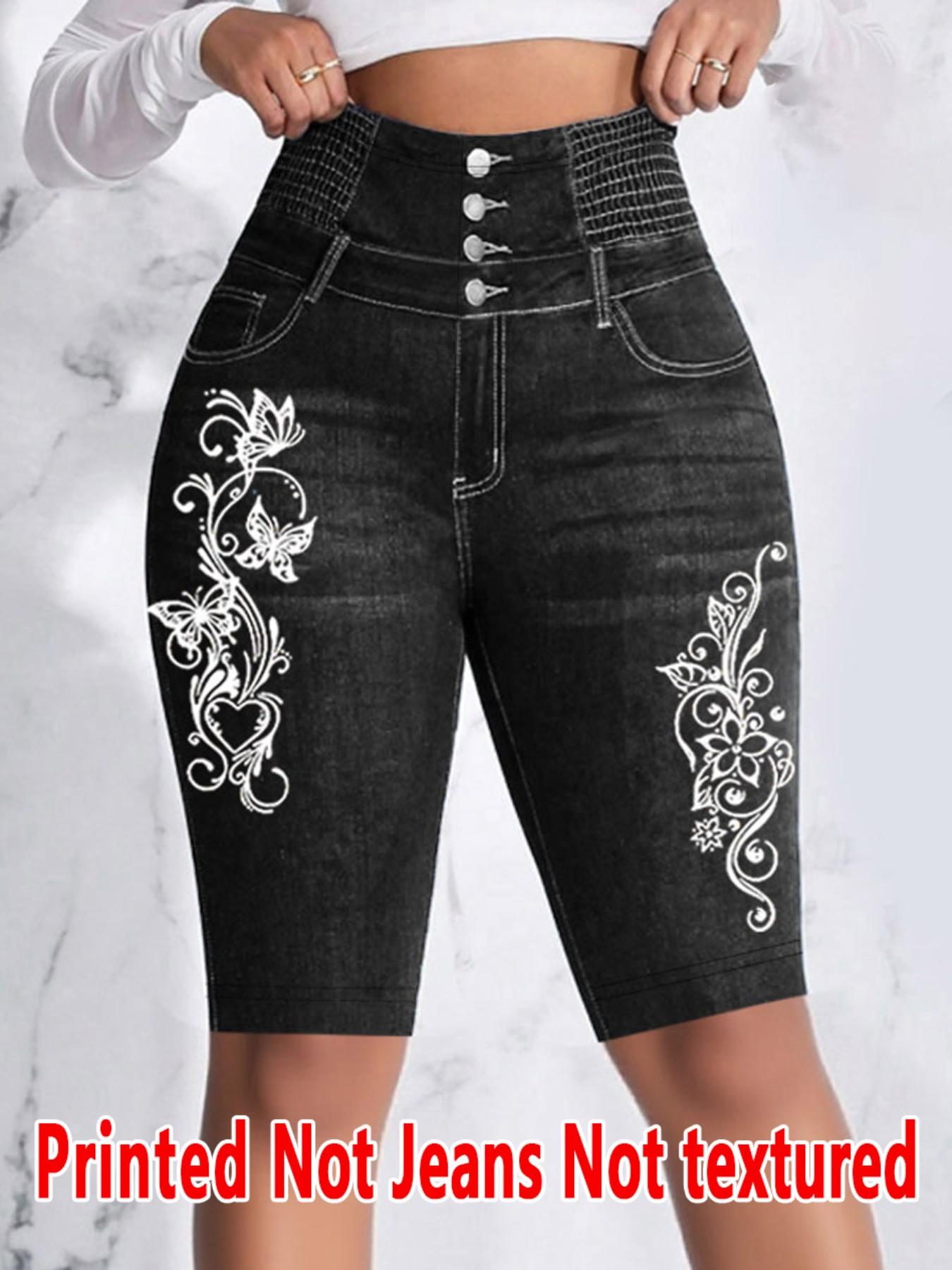 Women's Printed Skinny Pants Non-Denim Fabric, Faux Denim Bottoms, Five-Pocket Design, All Season Wear, Comfortable & Stylish