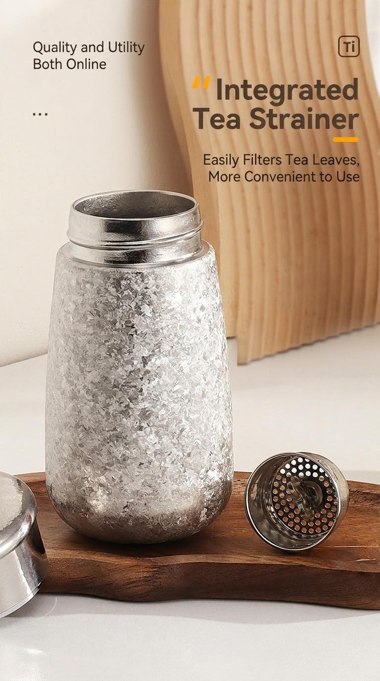 Pure Titanium Pocket Cup, High Aesthetic Mini Insulated Cup, Ice Crystal Titanium Water Bottle, Women's Flower Tea Cup, Portable and Stylish