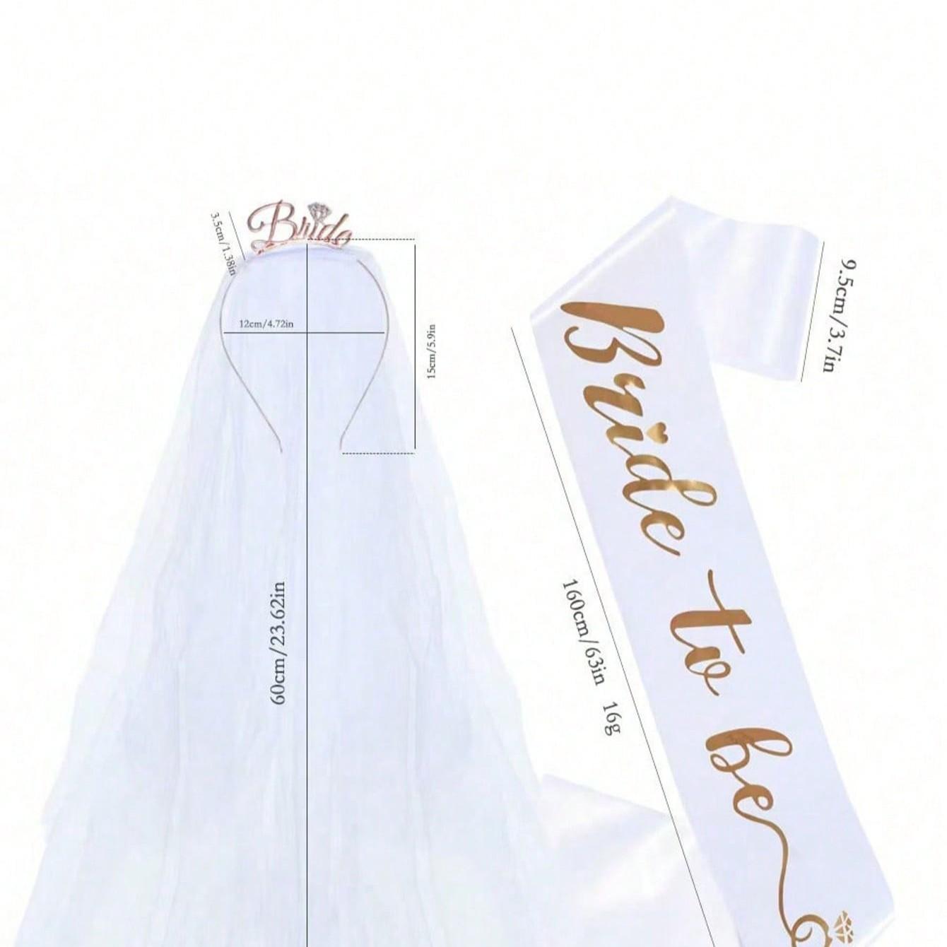 3pcs/set New Single Party Bride Veil Headband, Essential Wedding Accessory, Elegant Hair Band for Bachelorette Parties, Bridal Decor Hat