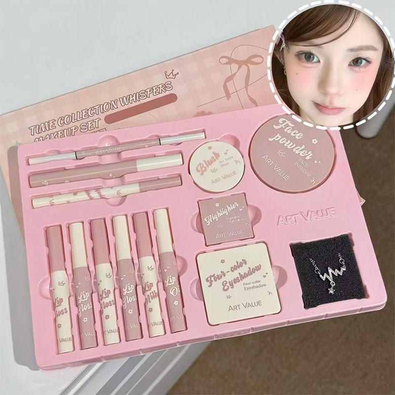 Art Value, Cosmetic Face Makeup Sets, Lip Gloss Blush Eyeshadow Powder Compact, Commuter Simple Makeup Necklace Kit, Full Makeup Equipment, Daily Makeup Kit