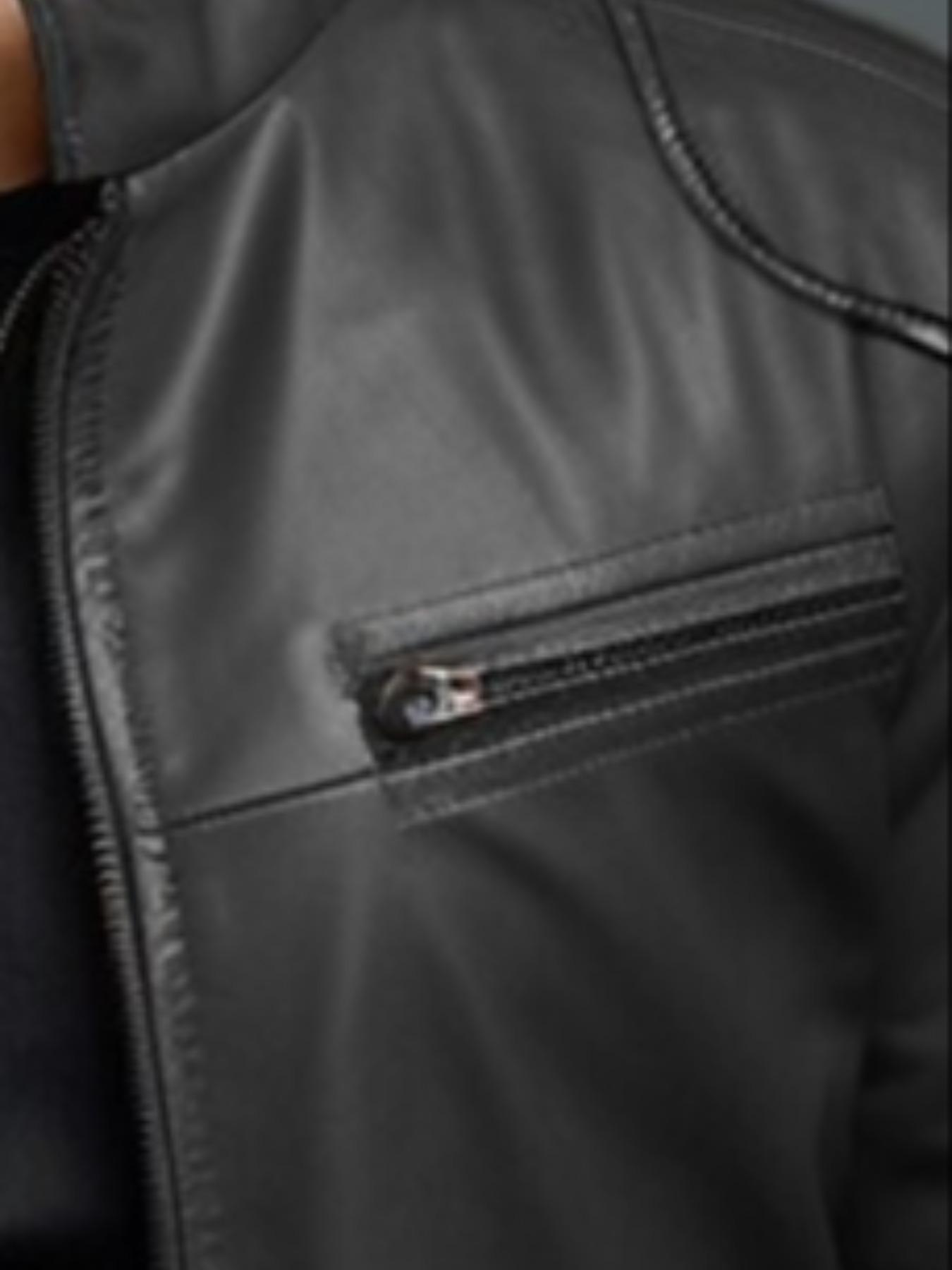 Men's Fitted Motorcycle Leather Jacket, Zipper Windbreaker, Lightweight PU Vintage Riding Coat, Fashion Durable Design, Spring & Fall