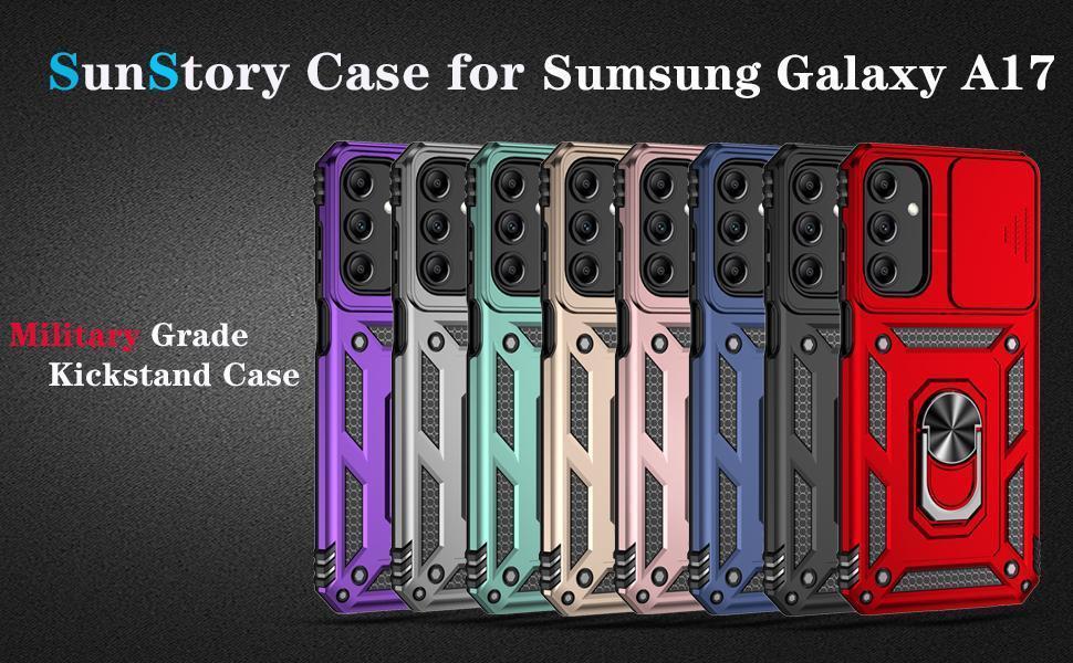SunStory Compatible with Samsung Galaxy A17 5G Case with HD Screen Protector & Slide Camera Cover & Rotated Ring Kickstand,[Shockproof] Dual Layers Phone Case for Galaxy A17,Red